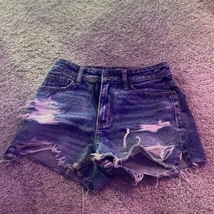 american eagle blue washed ripped shorts
